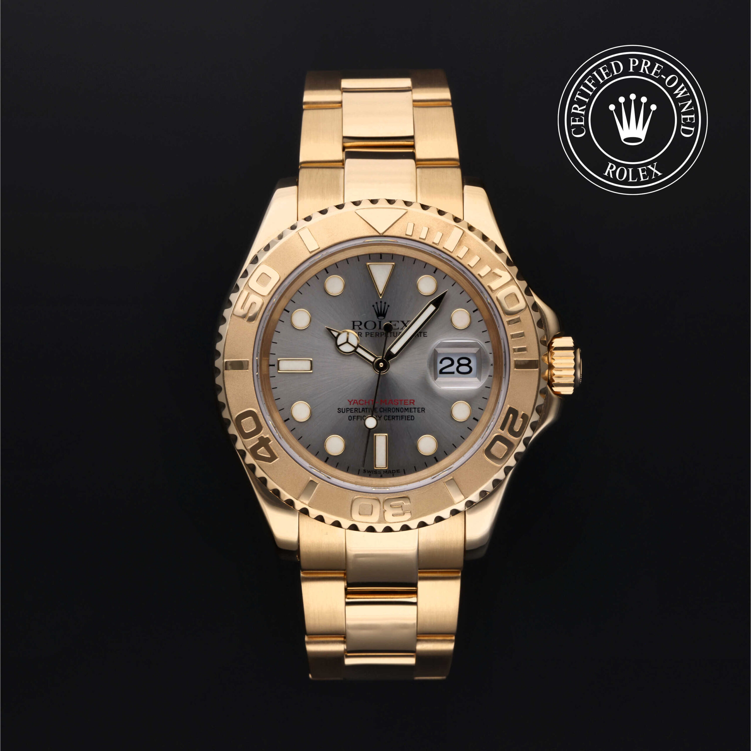 Rolex Certified Pre-Owned Yacht-Master 16628 40mm 18k Yellow Gold Steel Dial Watch at Precision Watches