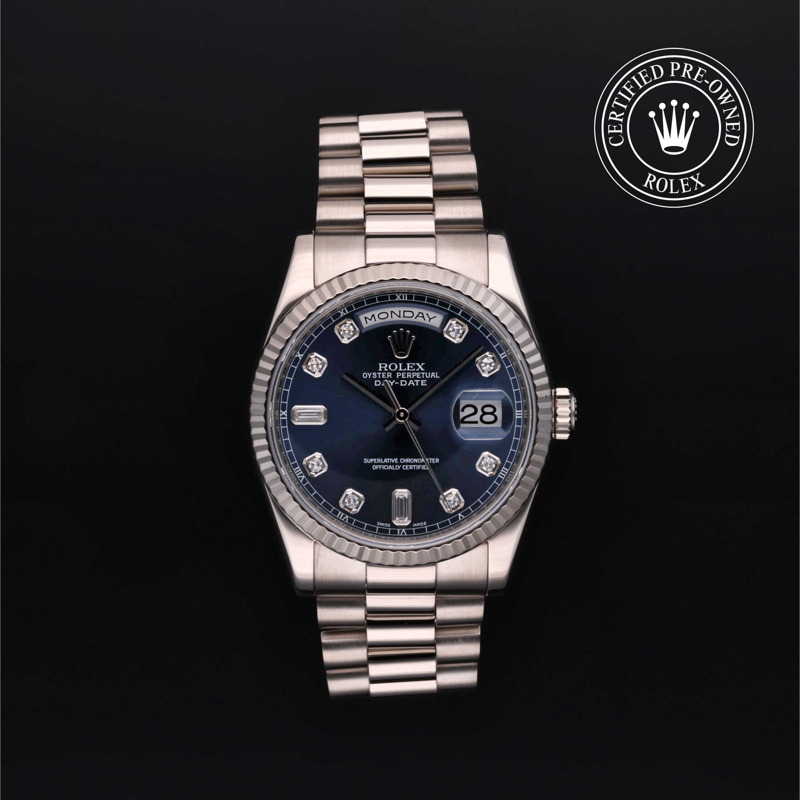 Rolex Certified Pre-Owned Day-Date 36 118239 blue diamond dial