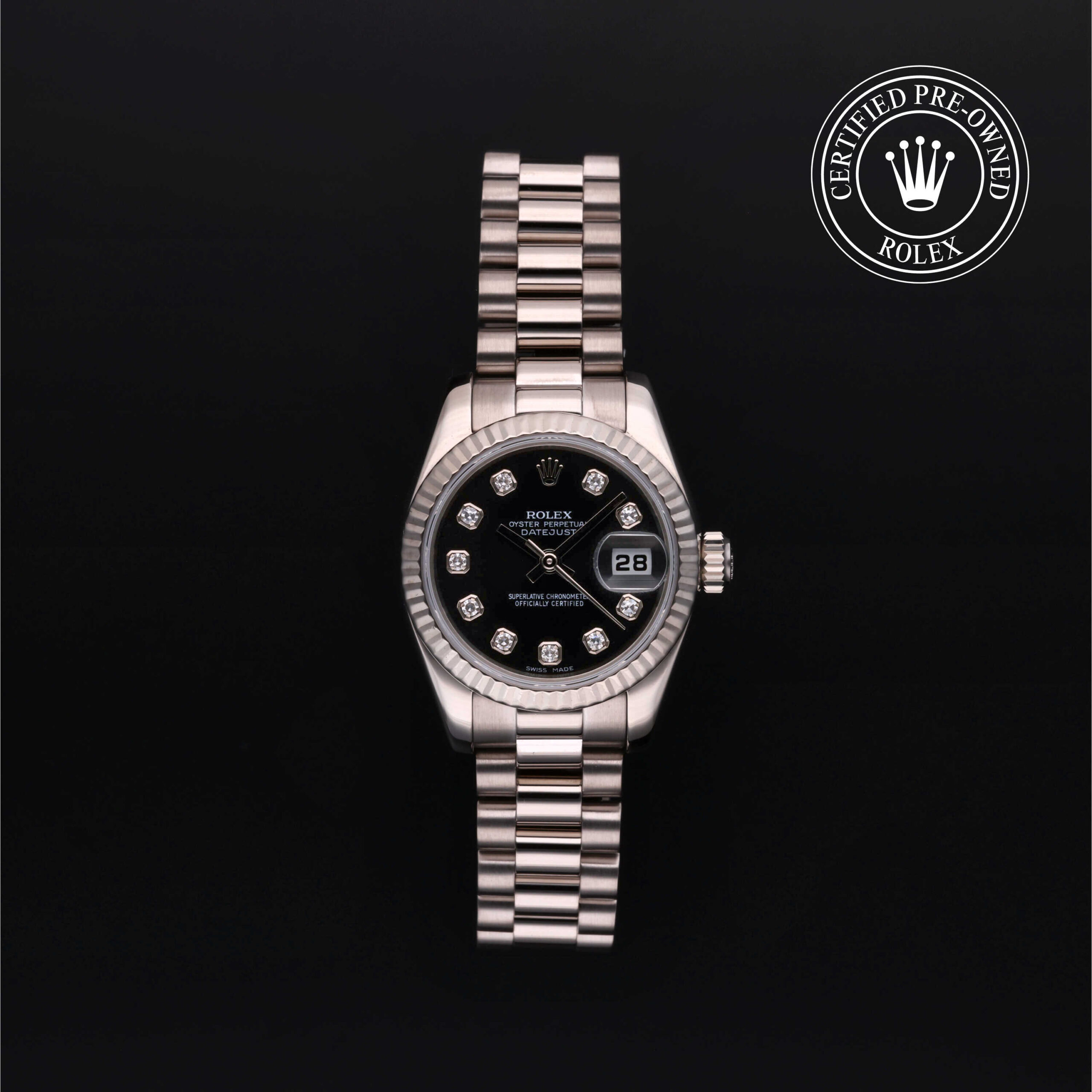 Rolex Certified Pre-Owned Lady-Datejust 179179 26mm white gold black diamond dial