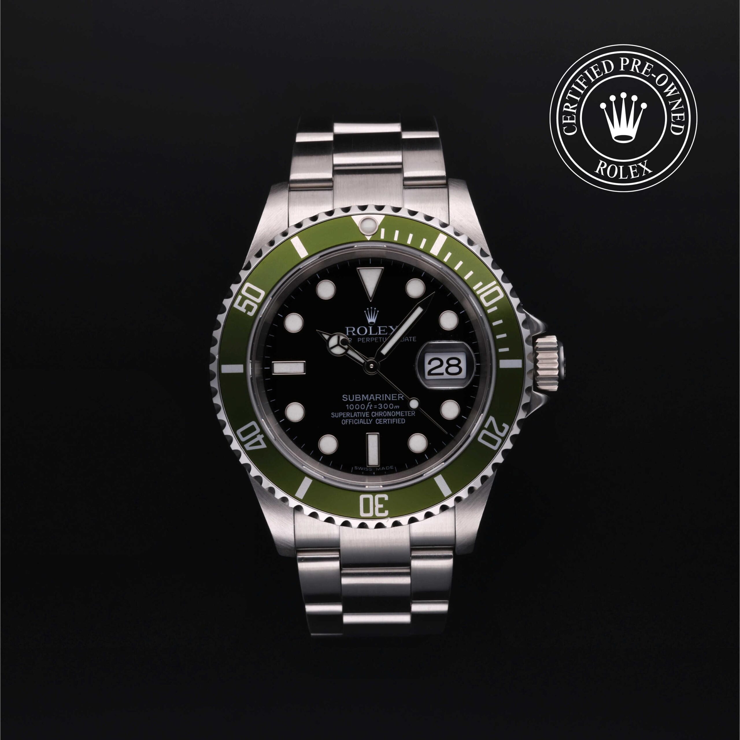Rolex Certified Pre-Owned Submariner Date 16610LV Kermit black dial green bezel 40mm
