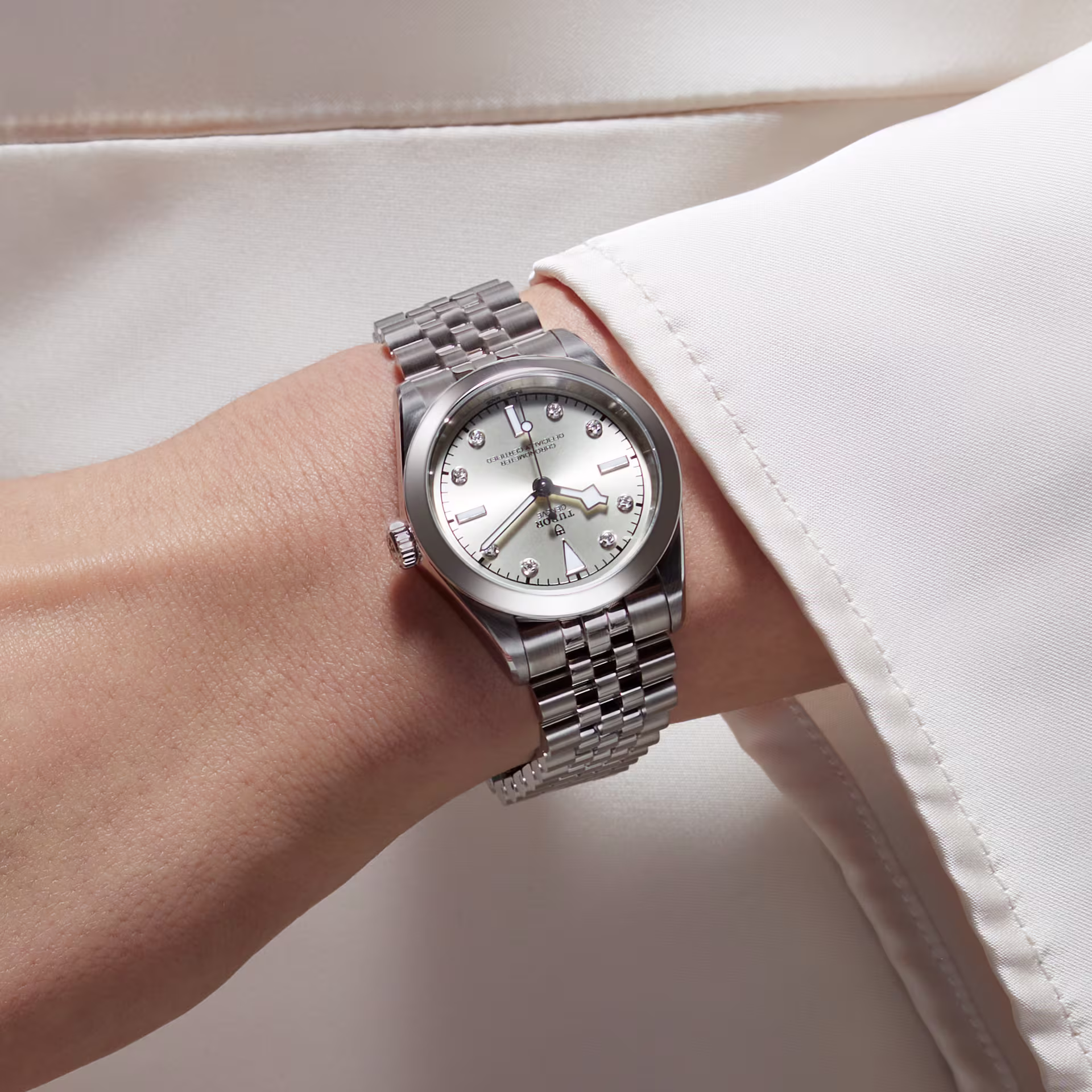 Tudor Black Bay 31 on a woman's wrist